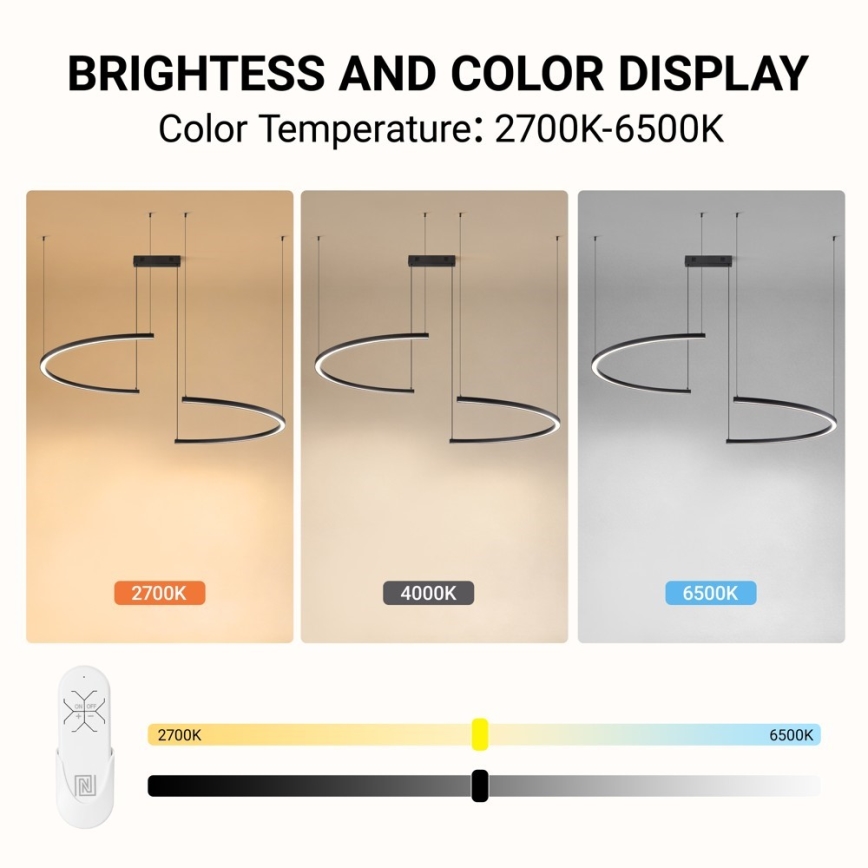 Immax NEO 07329L - Suspension LED dimmable sur câble FINO LED/72W/230V 120 cm Tuya noir + télécommande