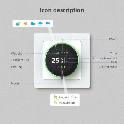 Immax NEO 07534L - Thermostaat voor vloerverwarming SMART 230V/3A Wi-Fi Tuya