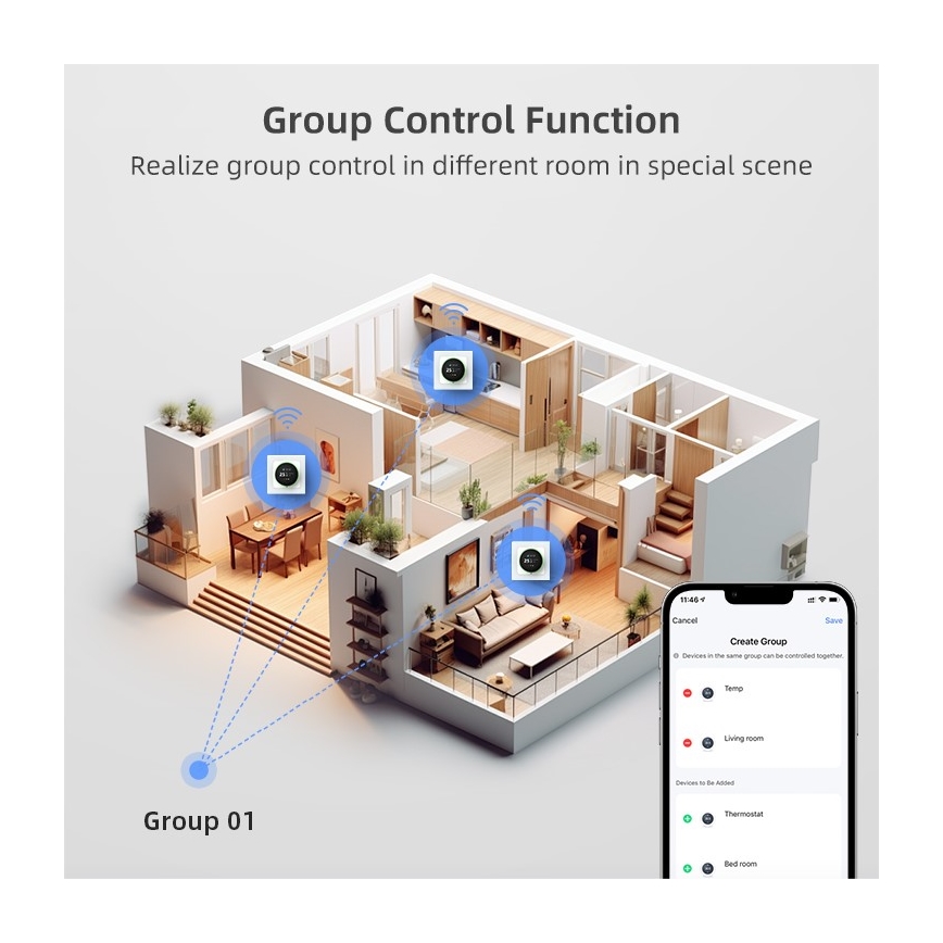 Immax NEO 07535L - Thermostaat voor elektrische vloerverwarming SMART 230V/16A Wi-Fi Tuya