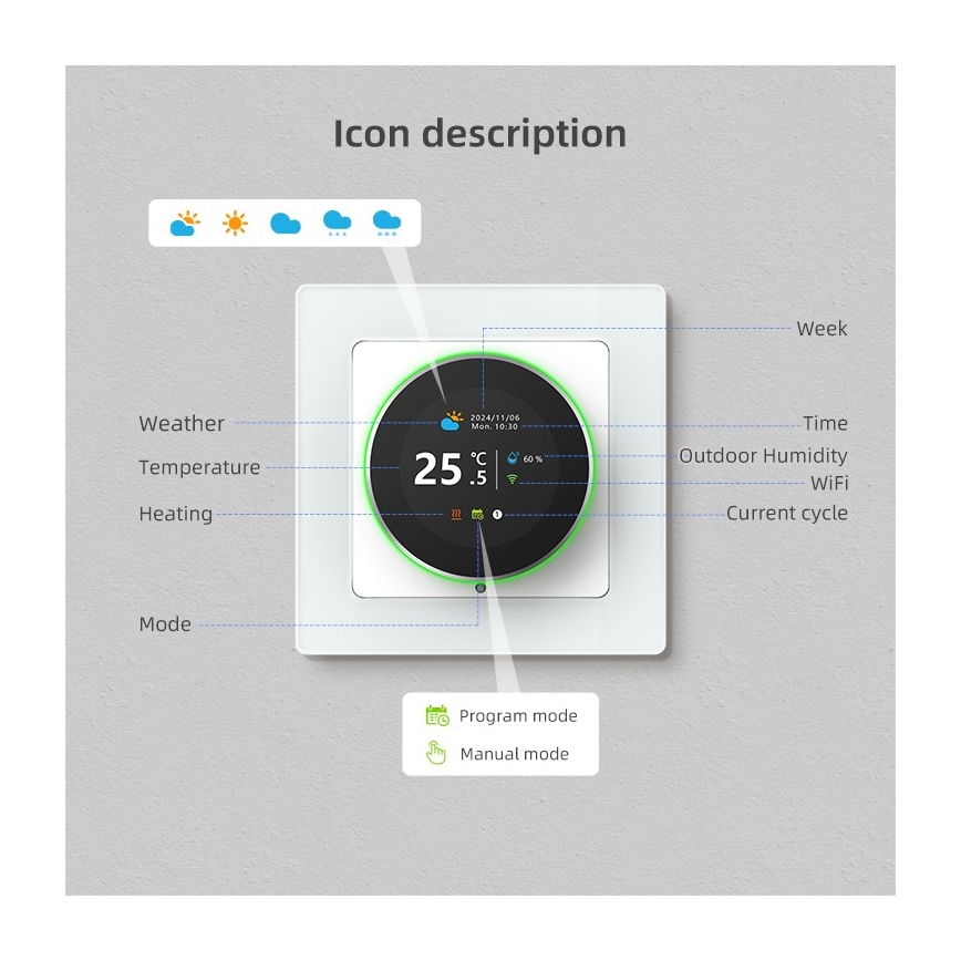 Immax NEO 07535L - Thermostaat voor elektrische vloerverwarming SMART 230V/16A Wi-Fi Tuya