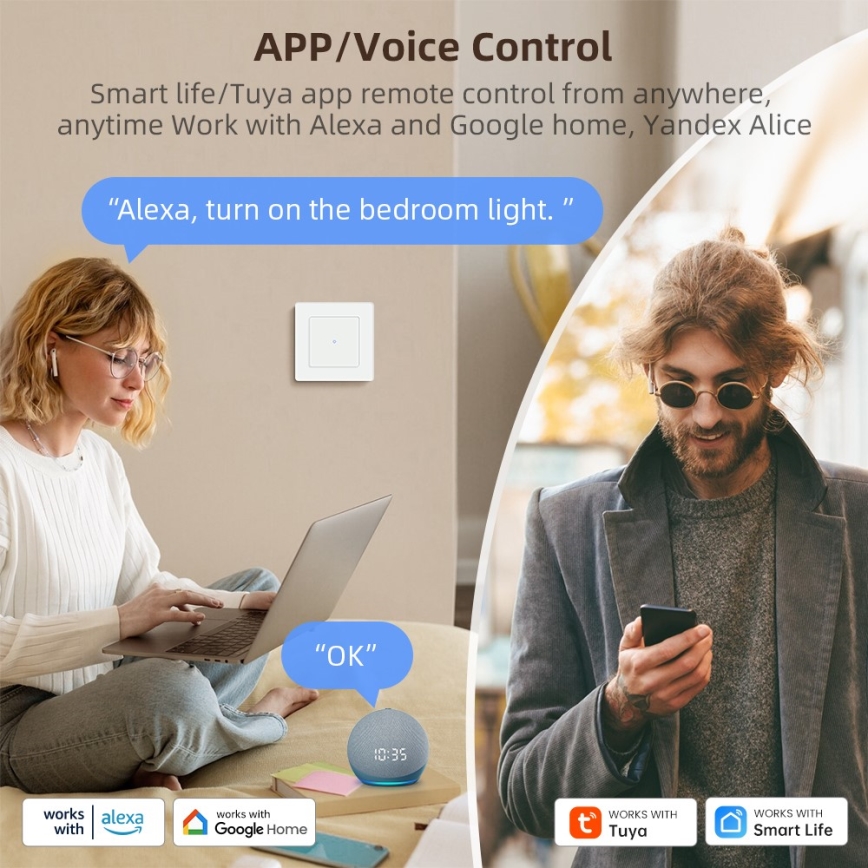 Immax NEO 07538L - Slimme 1-knops schakelaar 230V Wi-Fi Tuya