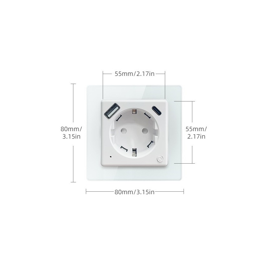 Immax NEO 07552L - Prise intelligente type F 16A/230V + 1x USB-A + 1x USB-C PD 20W