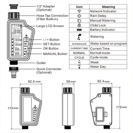 Immax NEO 07556L - Beregeningsventiel 4xAA IP65 Wi‑Fi Tuya
