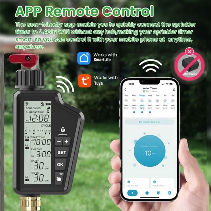 Immax NEO 07556L - Électrovanne d'arrosage alimentée par 4 piles AA, IP65, Wi‑Fi Tuya