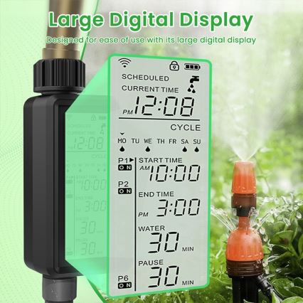 Immax NEO 07556L - Électrovanne d'arrosage alimentée par 4 piles AA, IP65, Wi‑Fi Tuya