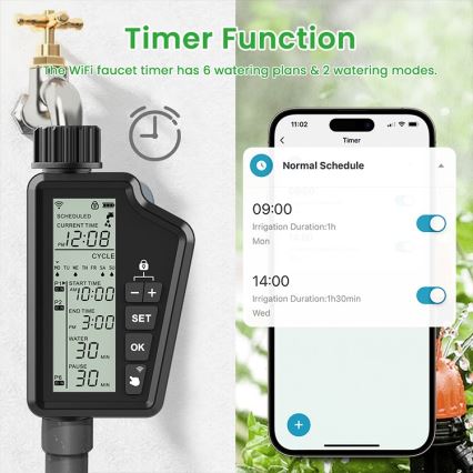 Immax NEO 07556L - Électrovanne d'arrosage alimentée par 4 piles AA, IP65, Wi‑Fi Tuya