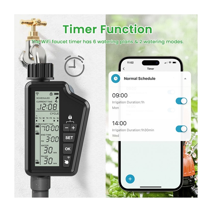 Immax NEO 07556L - Électrovanne d'arrosage alimentée par 4 piles AA, IP65, Wi‑Fi Tuya