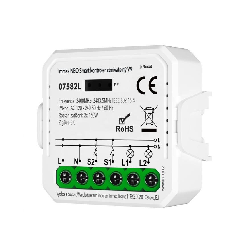 Immax Neo 07582L - Contrôleur connecté à intensité variable V9 2 bouton Tuya