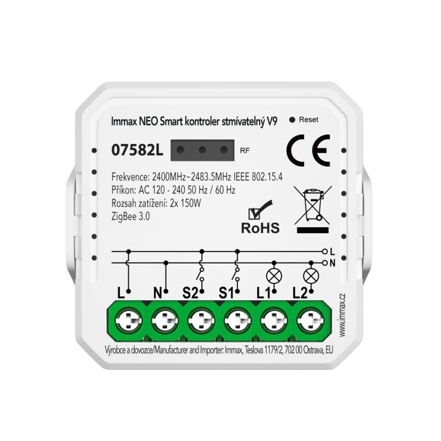 Immax Neo 07582L - Contrôleur connecté à intensité variable V9 2 bouton Tuya