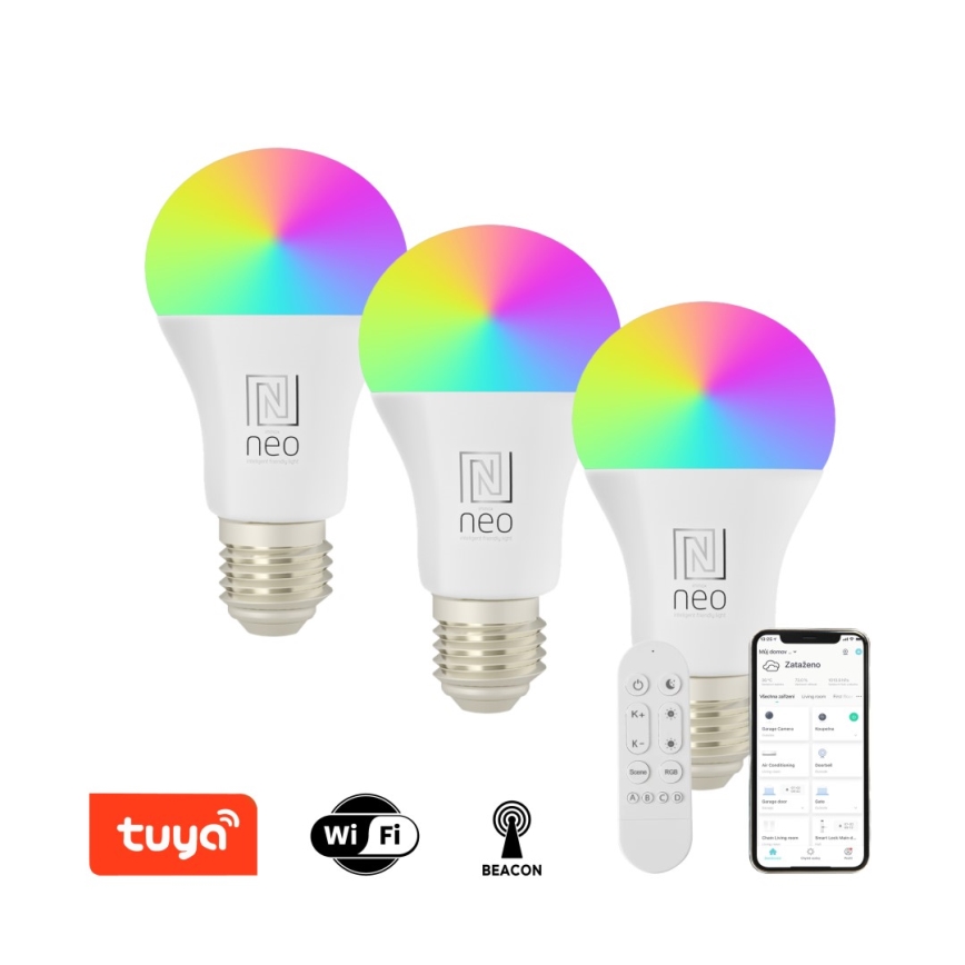 Immax NEO 07712CDO - SET 3x LED RGB+CCT Dimbare lamp E27/9W/230V Wi-Fi Tuya + afstandsbediening