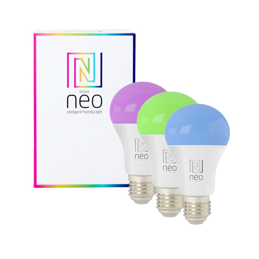 Immax NEO 07712CDO - SET 3x LED RGB+CCT Dimbare lamp E27/9W/230V Wi-Fi Tuya + afstandsbediening