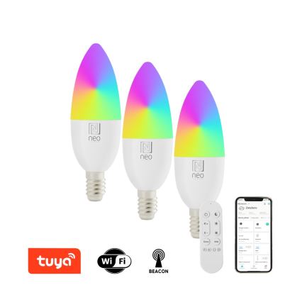 Immax NEO 07716CDO - LOT 3x LED RGB+CCT Ampoule à intensité variable E14/6W/230V Wi-Fi Tuya + télécommande