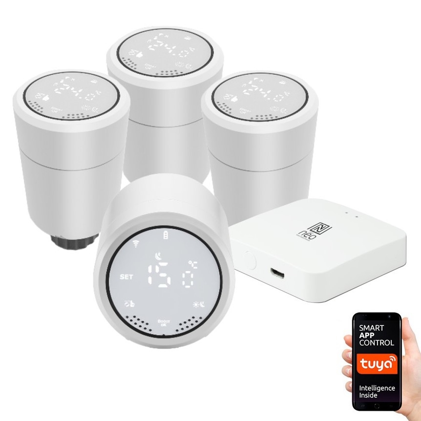 Immax NEO 07732C - SET 4x Thermostaatknop + BRIDGE PRO v3 2xAA/3V Wi-Fi Tuya