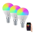 Immax NEO 07745C - LOT 3x LED RGB+CCT Ampoule à intensité variable E14/6W/230V 2700-6500K Wi-Fi Tuya