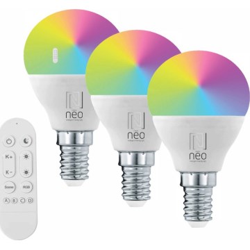 Immax NEO 07745CDO - Lot de 3 ampoules LED RGB+CCT dimmables E14/6W/230V Tuya Wi-Fi + télécommande