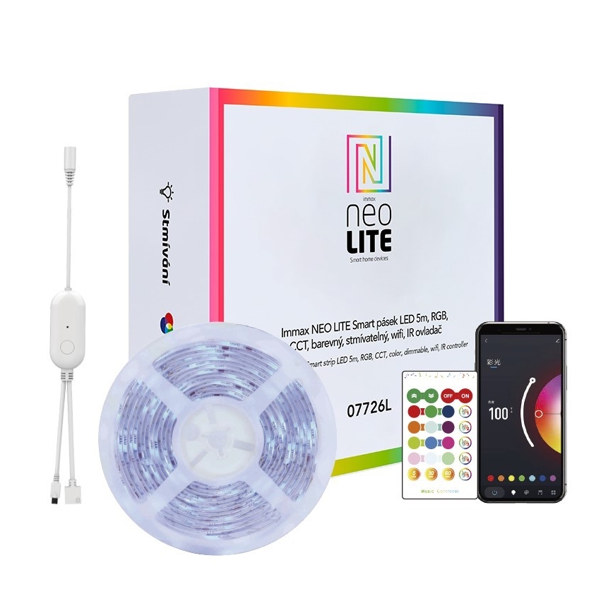 Immax NEO 07775L - LED RGB+CCT Ruban à intensité variable NEO LITE LED/48W/230V 10 m IP65 MUSIC Wi-Fi Tuya + télécommande