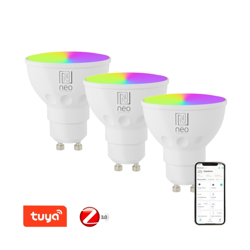 Immax NEO 07777C - SET van 3 dimbare LED RGB+CCT lampen GU10/4,8W/230V Tuya