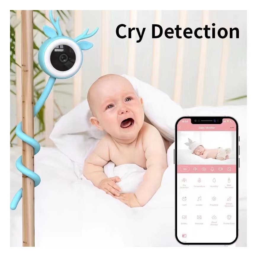 Immax NEO 07797L - Slimme oplaadbare babyfoon 5V Wi-Fi Tuya blauw