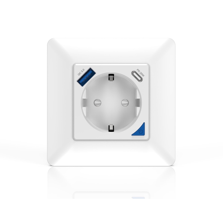 Immax NEO 07801L - Slimme stekker 16A/230V + 1x USB-A + 1x USB-C Tuya SCHUKO