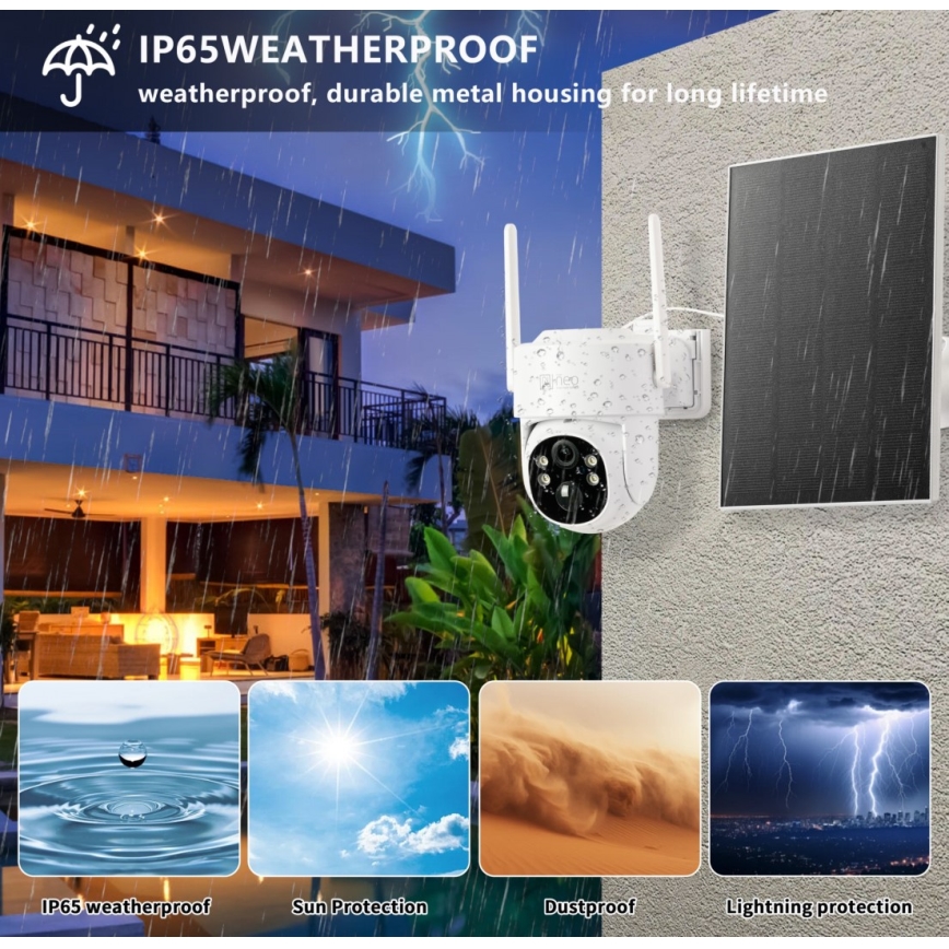 Immax NEO 07804L - Caméra solaire extérieure intelligente avec capteur 9000 mAh Wi-Fi Tuya IP65