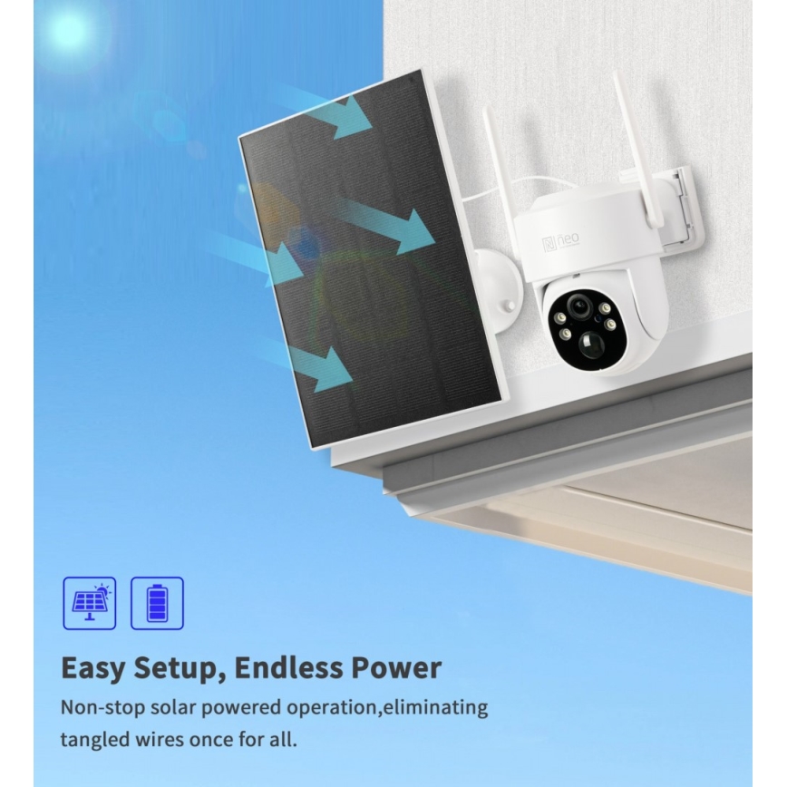 Immax NEO 07804L - Caméra solaire extérieure intelligente avec capteur 9000 mAh Wi-Fi Tuya IP65