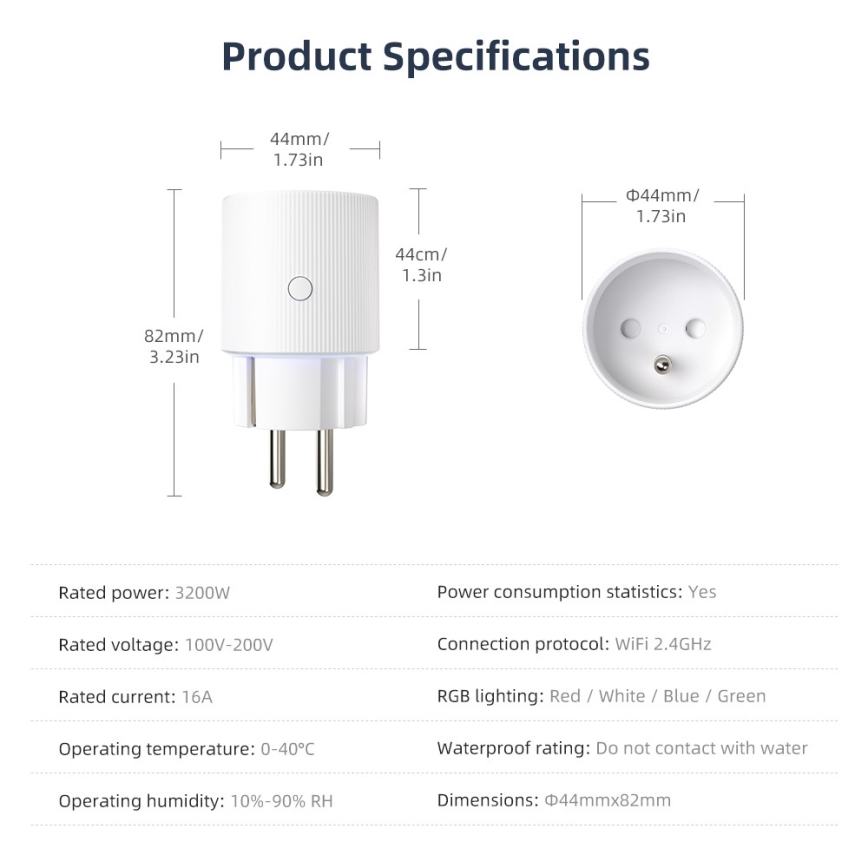 Immax NEO 07812L - Slimme stekker E 3500W Tuya Wi-Fi