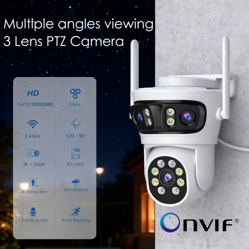 Immax NEO 07823L - Slimme buitencamera met drievoudige 2MP-sensor, 5V Tuya Wi-Fi