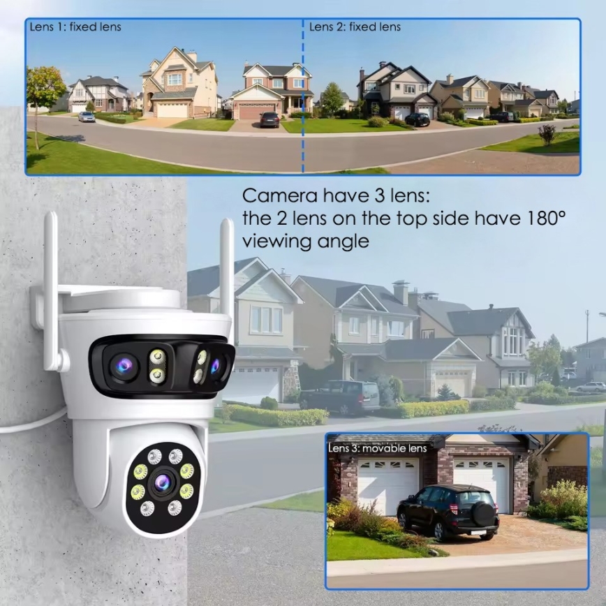 Immax NEO 07823L - Slimme buitencamera met drievoudige 2MP-sensor, 5V Tuya Wi-Fi
