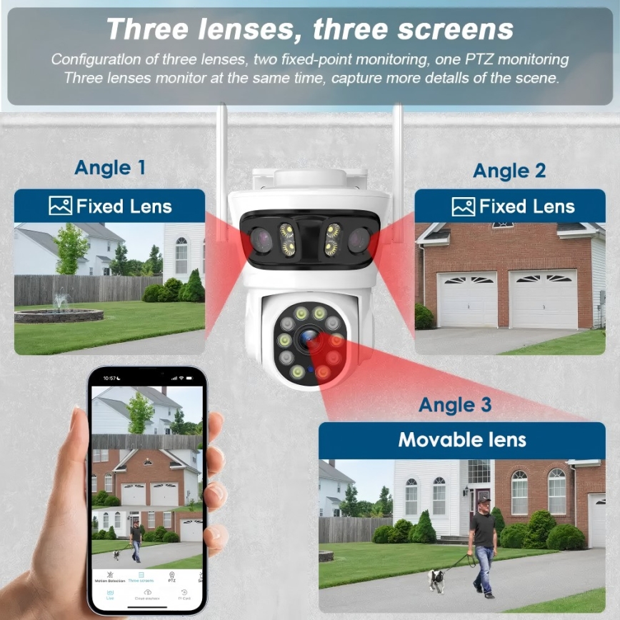 Immax NEO 07823L - Slimme buitencamera met drievoudige 2MP-sensor, 5V Tuya Wi-Fi