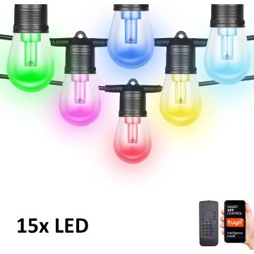 Immax NEO 07900L - Guirlande à intensité variable d'extérieur LED RGBW GARLAND LED/15W/230V 15m Wi-Fi Tuya IP65 + Télécommande