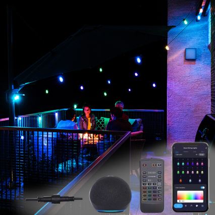 Guirlande LED RGB+CCT à intensité variable GUIRLANDE 15xLED/1W/230V 15m Wi-Fi Tuya IP65 + télécommande