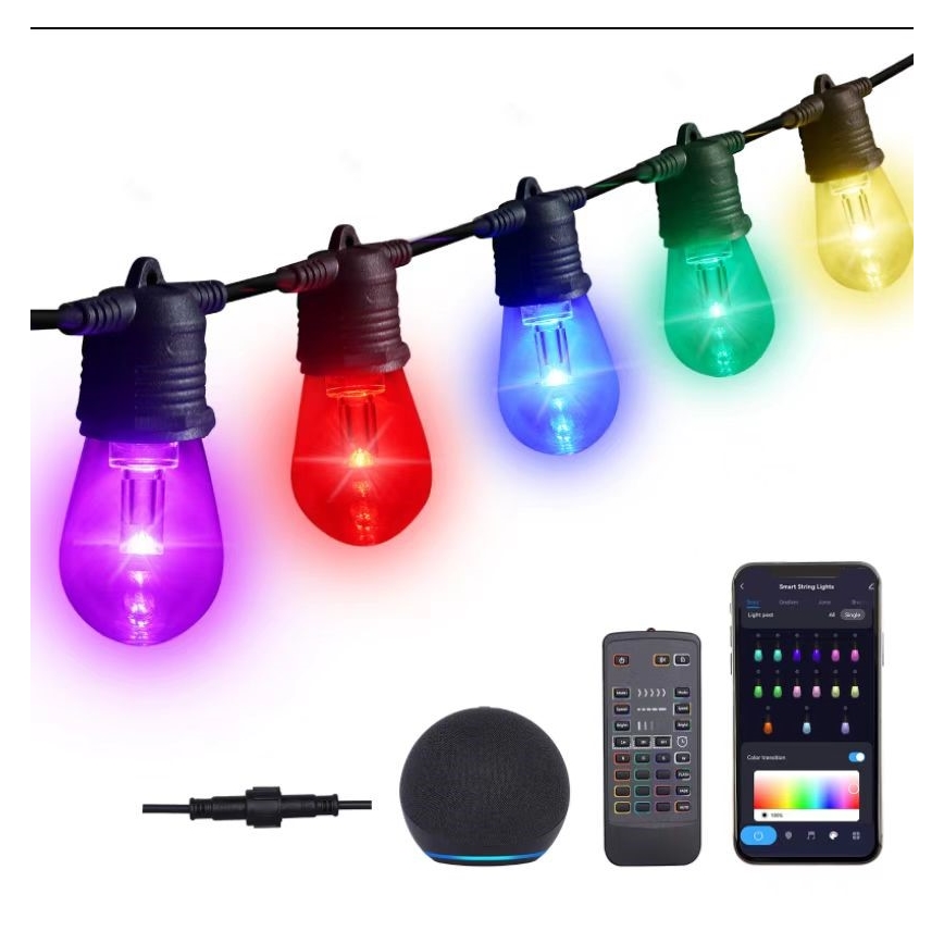 LED RGB+CCT Dimbaar buitenshuis ketting SLINGER 15xLED/1W/230V 15m Wi-Fi Tuya IP65 + afstandsbediening