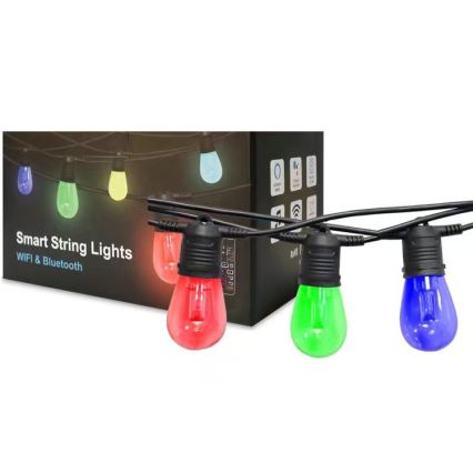 LED RGB+CCT Dimbaar buitenshuis ketting SLINGER 15xLED/1W/230V 15m Wi-Fi Tuya IP65 + afstandsbediening