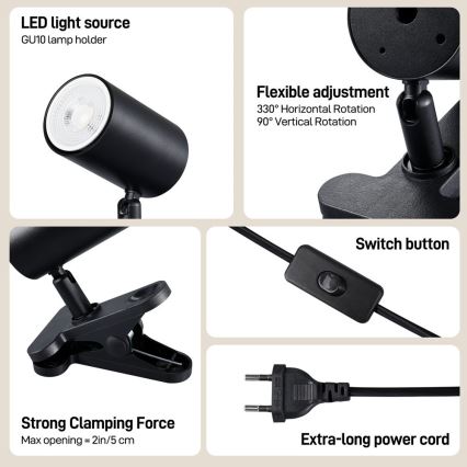 Immax NEO 08291L - Lampe à pince PUNTO 1xGU10/9W/230V noire
