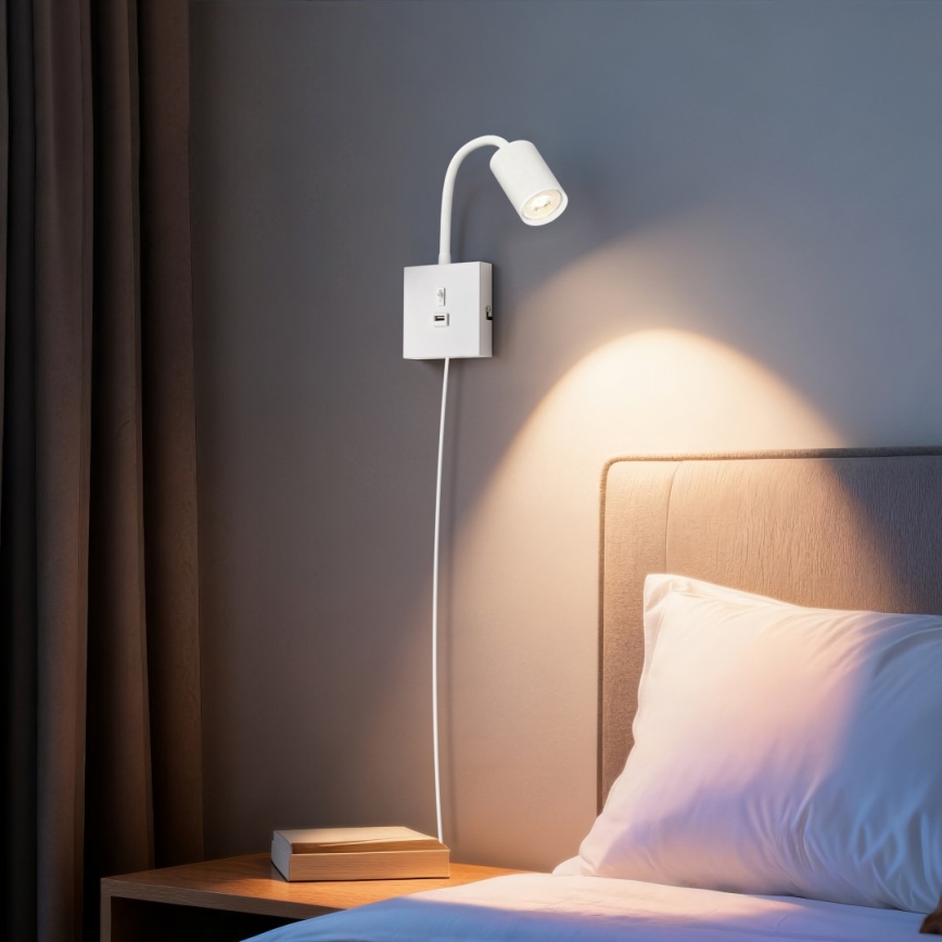 Immax NEO 08296L - Wandlamp PUNTO met USB, 1x GU10/9W/230V, wit