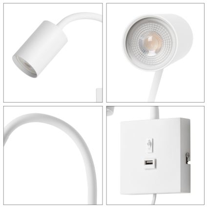 Immax NEO 08296L - Wandlamp PUNTO met USB, 1x GU10/9W/230V, wit