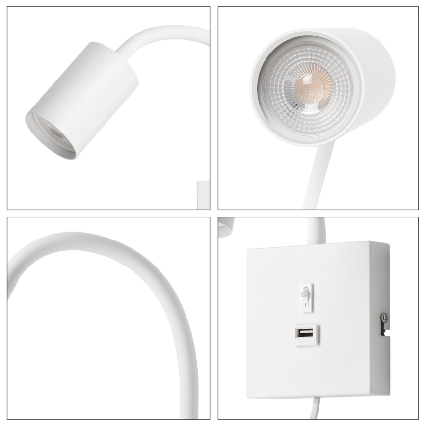 Immax NEO 08296L - Wandlamp PUNTO met USB, 1x GU10/9W/230V, wit