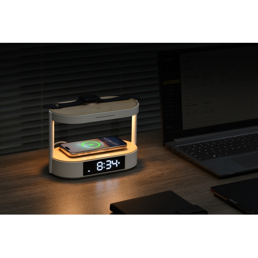 Immax NEO 09111L - Dimbare LED-tafellamp met ingebouwde wekker en TRIPLE DOCK-oplaadfunctie LED/1,5W/5V