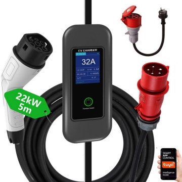 Immax - Station de charge de voyage pour voiture électrique AC Type 2 32A/380V 22kW + prise 230V 5m Wi-Fi Tuya