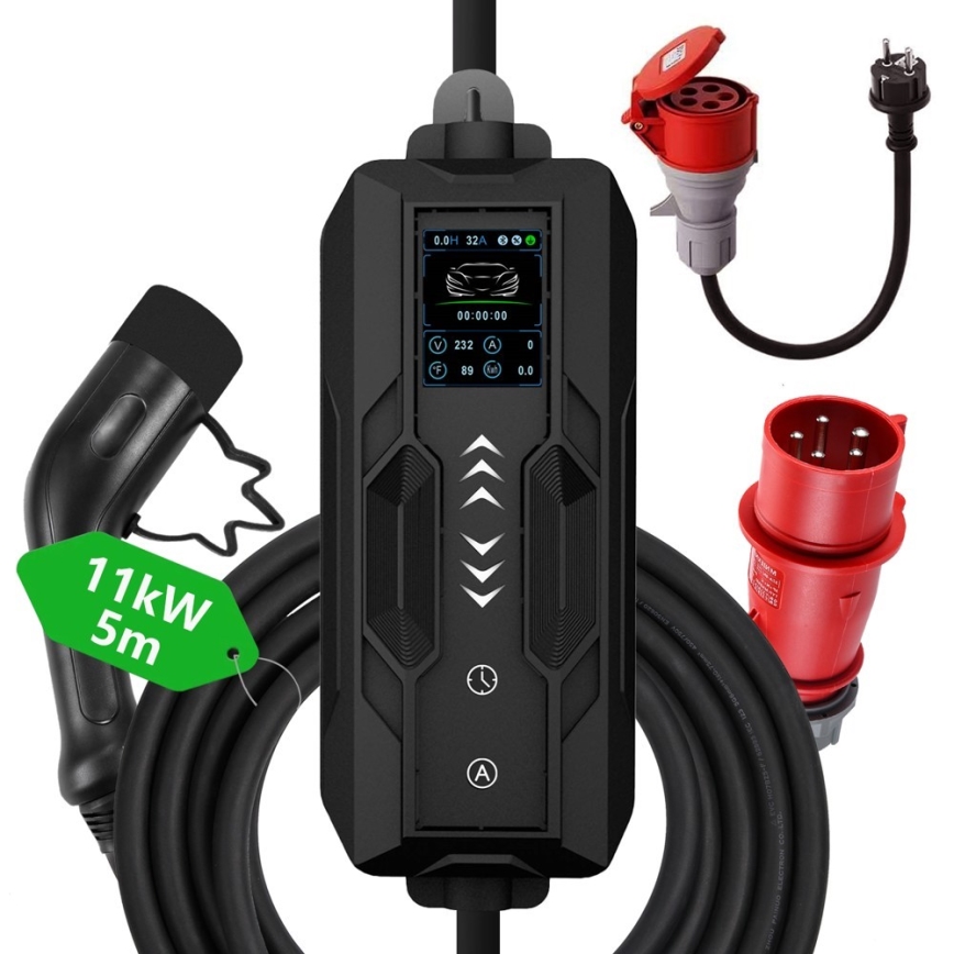 Immax - Station de charge de voyage pour voiture électrique type AC 16A/380V 11kW + prise 230V, 3,7kW 5m + étui