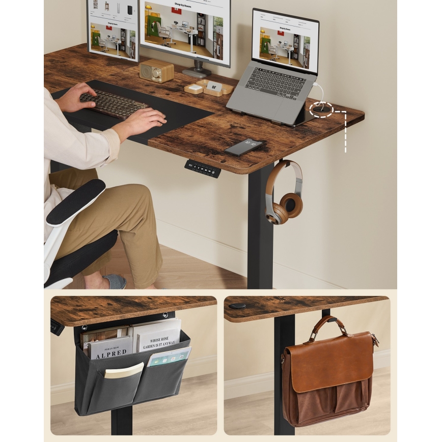 In hoogte verstelbaar bureau SOLEA-X bruin/zwart