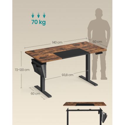 In hoogte verstelbaar bureau SOLEA-X bruin/zwart