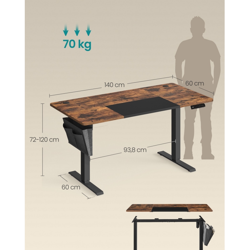 In hoogte verstelbaar bureau SOLEA-X bruin/zwart