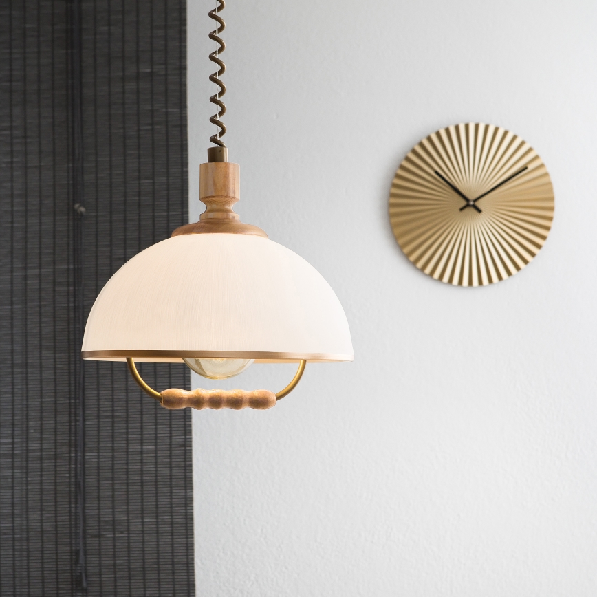 In hoogte verstelbare hanglamp RAMONA 1xE27/60W/230V bruin/wit/eiken