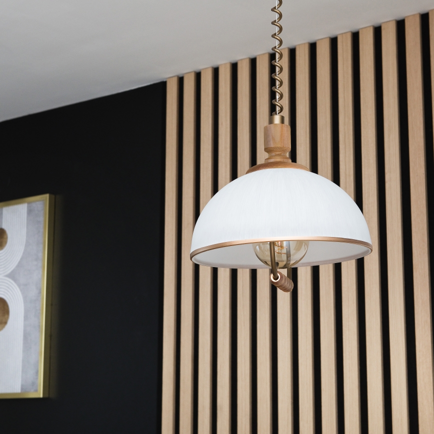 In hoogte verstelbare hanglamp RAMONA 1xE27/60W/230V bruin/wit/eiken