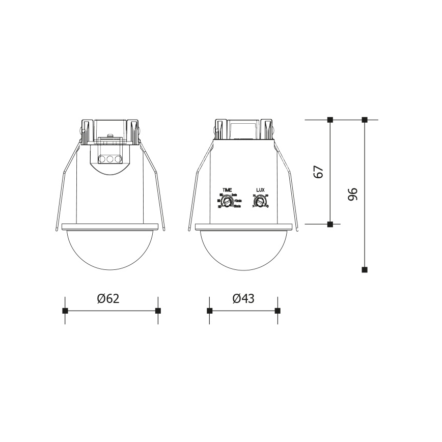 Inbouw bewegings- en schemeringssensor voor verlaagd plafond 360° 1200W/230V IP54 wit