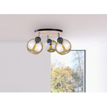 Inbouwspot THEA WOOD 3xE27/60W/230V Ø 30 cm