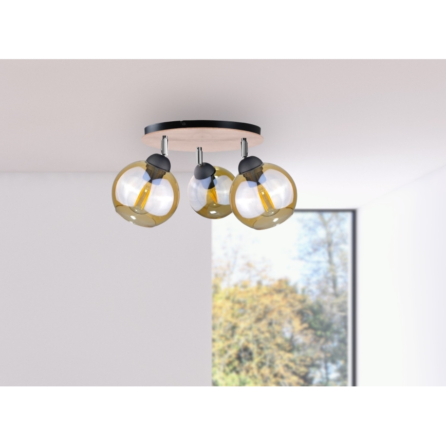 Inbouwspot THEA WOOD 3xE27/60W/230V Ø 30 cm