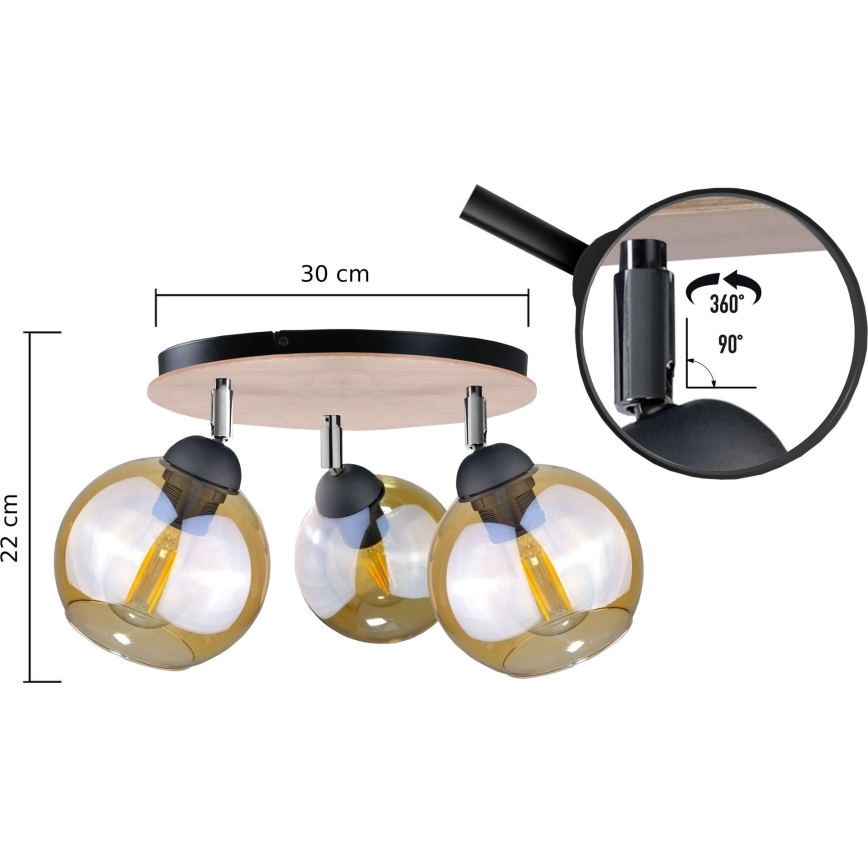 Inbouwspot THEA WOOD 3xE27/60W/230V Ø 30 cm