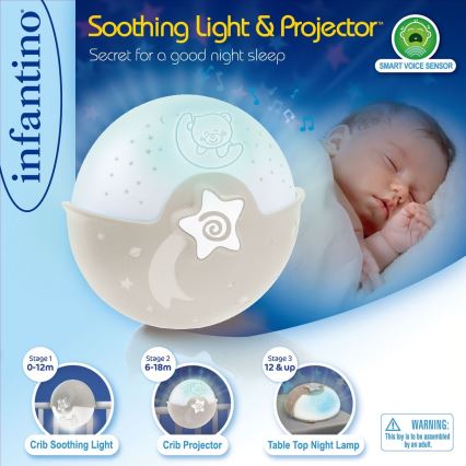 Infantino - Kinderlampje met projector 3xAA grijs